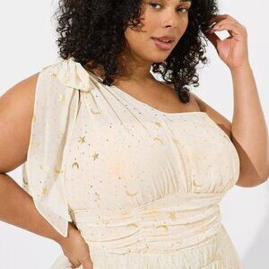 Torrid Gold Star One-Shoulder Ruched Top Plus Size 3 HTF 3X 22-24